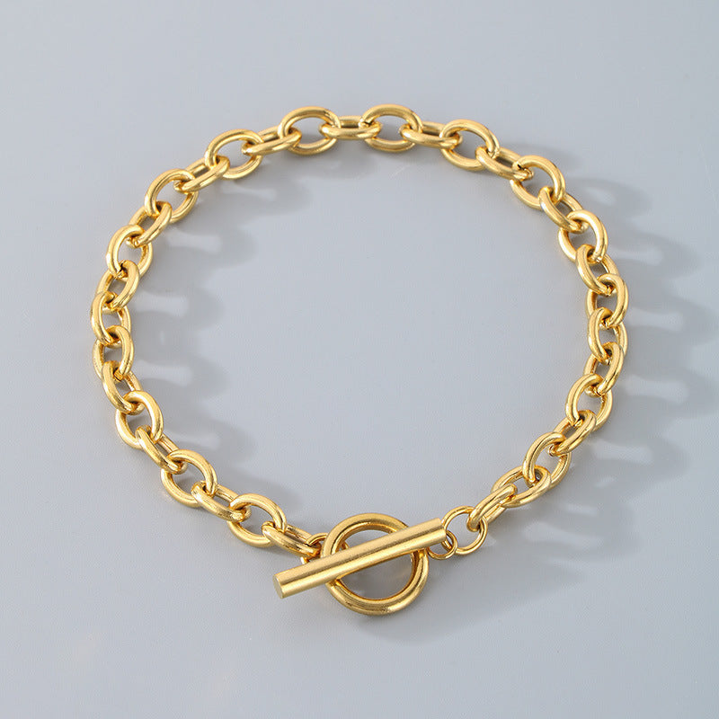 European and American fashion ins cold wind stainless steel OT buckle bracelet men and women trend couple simple O-chain necklace accessories