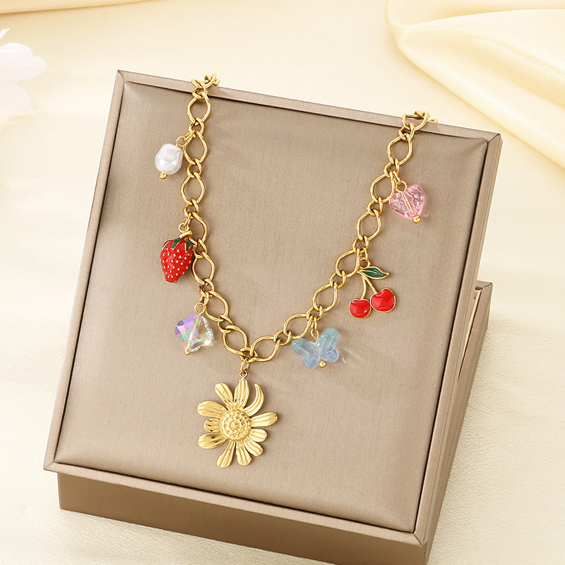 Floral & Charm Chain Necklace Set