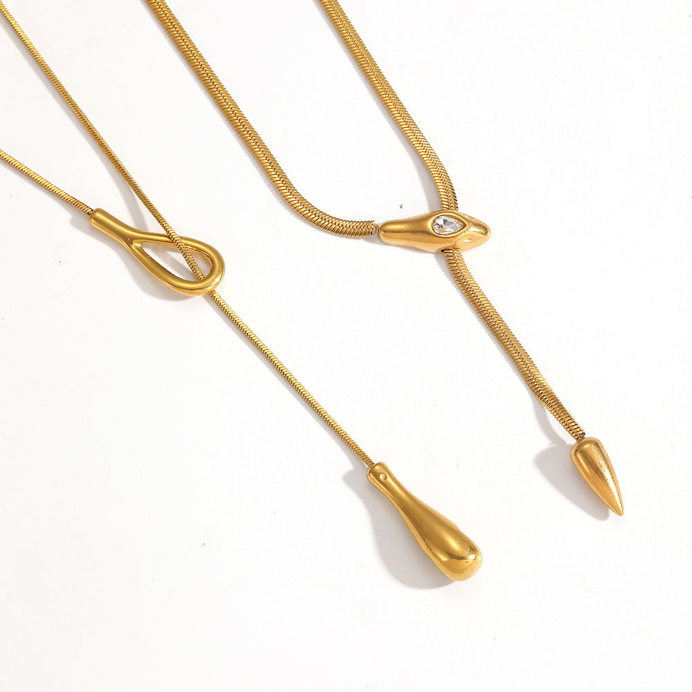 Cross-border European and American round snake blade chain necklace female personality versatile 18K gold-plated long sweater chain adjustable necklace