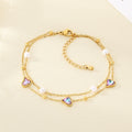 Gold Heart Crystal Double Chain Bracelet
