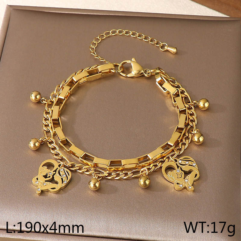 New Mother's Day Versatile Double-layer Love Pendant Stacked with Stainless Steel Versatile Bracelet Spot Mother's Day Style