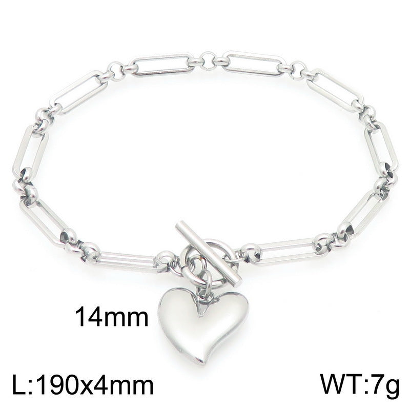 European and American fashion three-dimensional heart-shaped OT buckle paperclip chain titanium steel bracelet personalized love pendant necklace women's jewelry