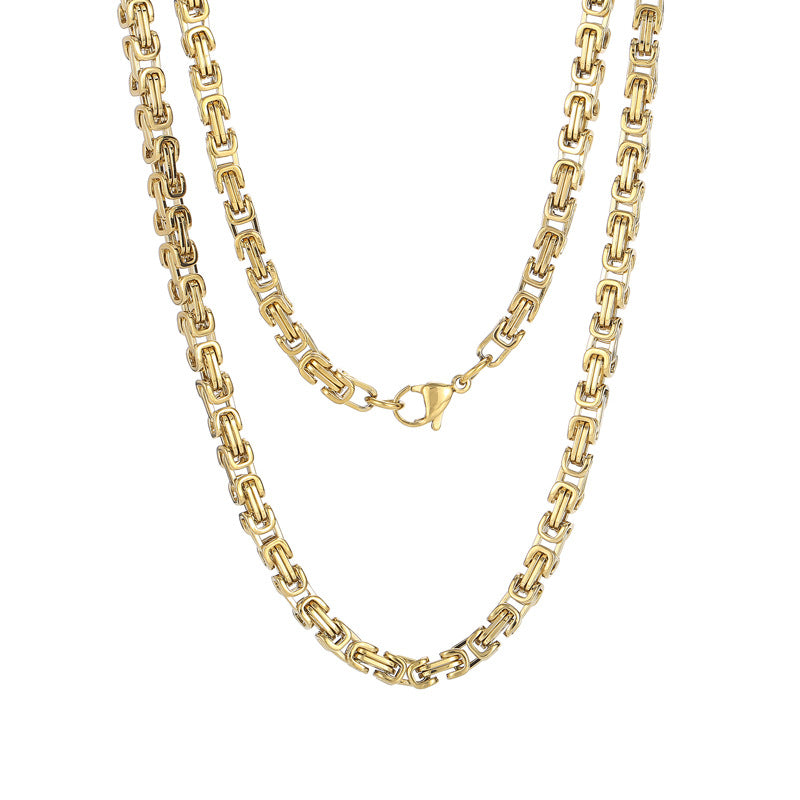 European and American ins cross-border hip-hop 4mm wide multi-color imperial chain titanium steel Byzantine return chain stainless steel necklace accessories