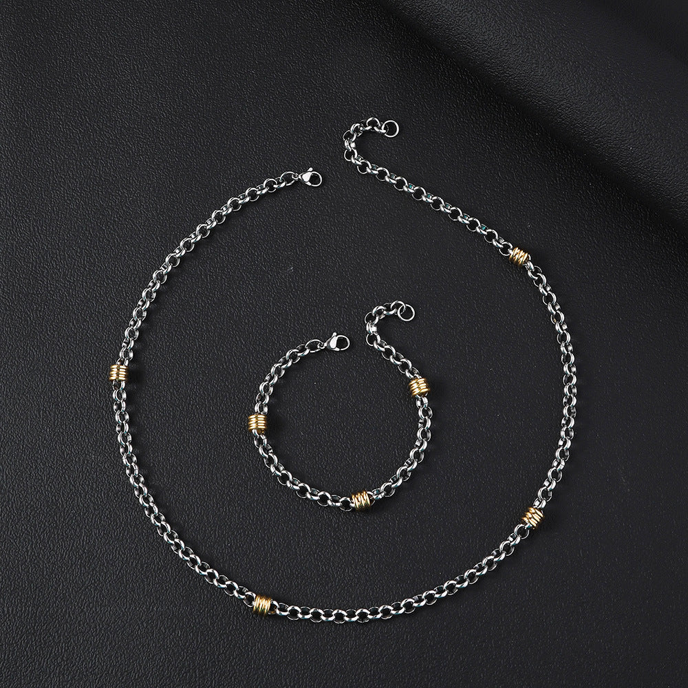 European and American new stainless steel round pearl chain string gold bead necklace, titanium steel necklace 6mm 18K round pearl bracelet