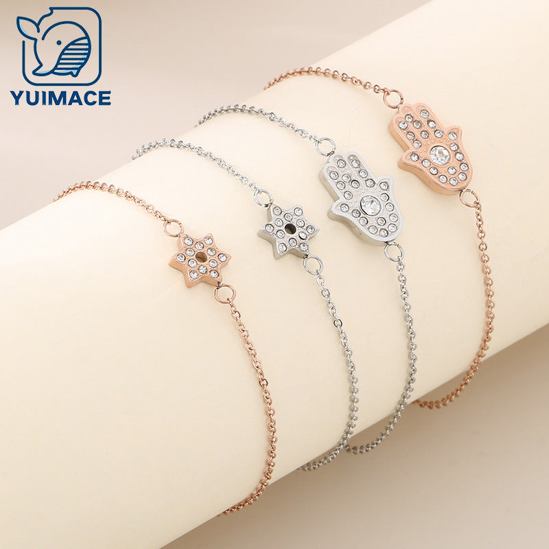 Korean version of fashion hexagram bracelet women's titanium steel palm point diamond lucky bracelet versatile small fresh bracelet women