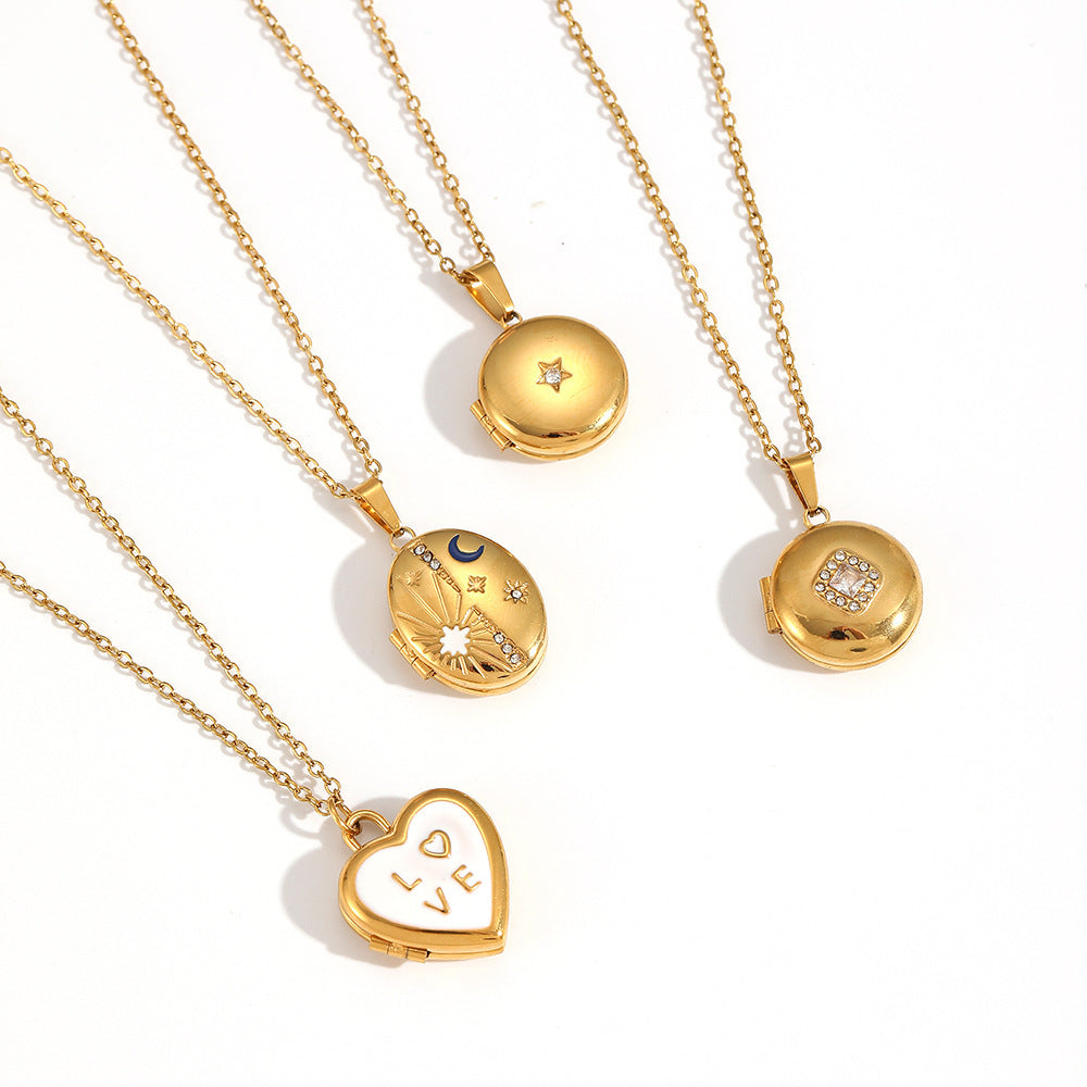 Cross-border AliExpress Stainless Steel Album Necklace Female Personality Niche Design Sense Long Photo Frame Pendant Clavicle Chain