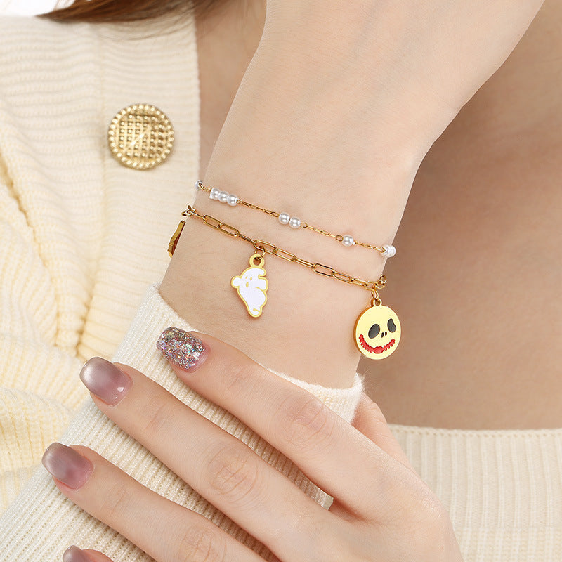 European and American cross-border Halloween new stainless steel 18K gold pumpkin head ghost skull shape bracelet jewelry