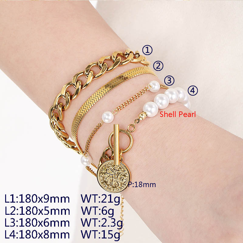 New products stacked with personalized splicing irregular Cuban snake bone chain bracelet four-piece fashionable stainless steel bracelet bracelet jewelry