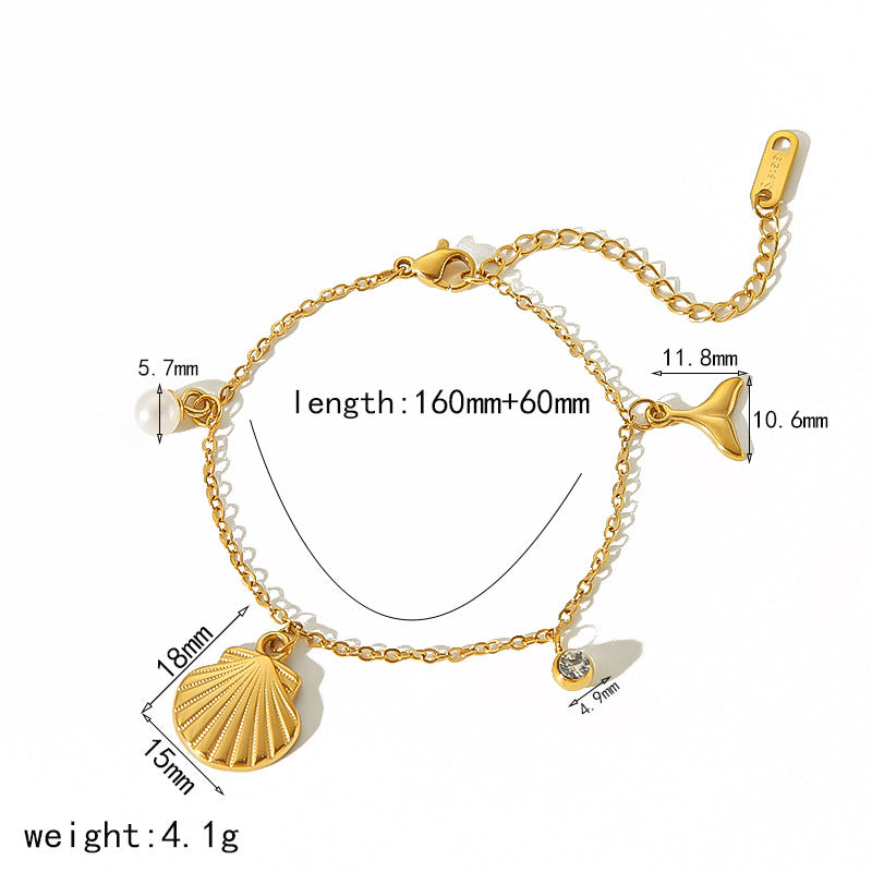 Stainless Steel Seashell Charm Necklace & Bracelet Set