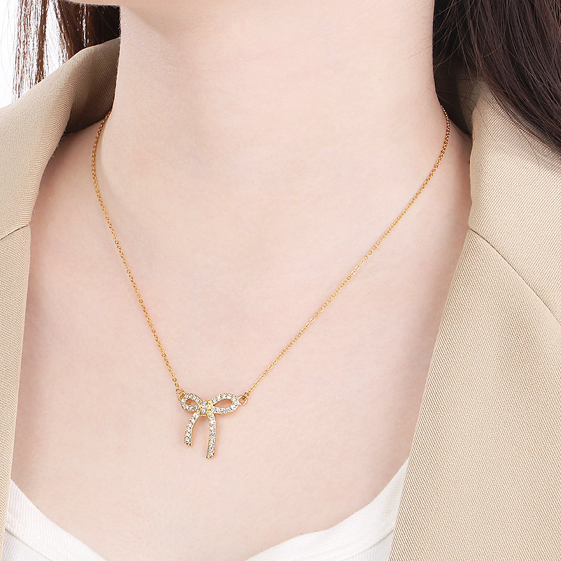 Crystal Bow Pendant Necklace