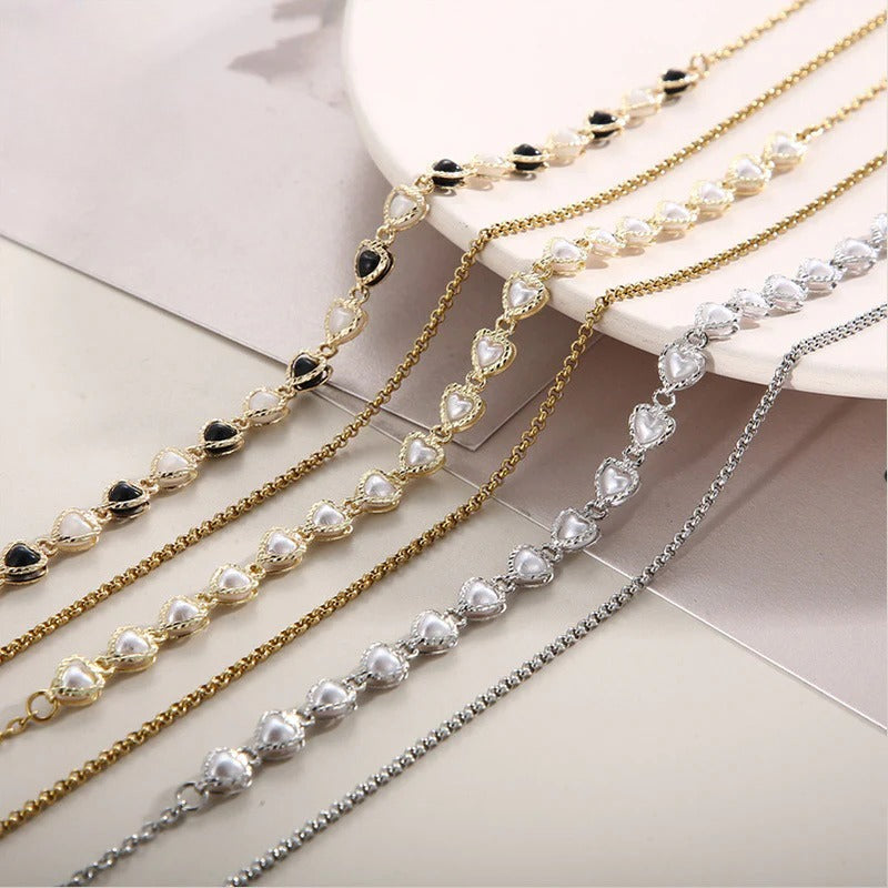 Heart Link Pearl Chain Bracelet