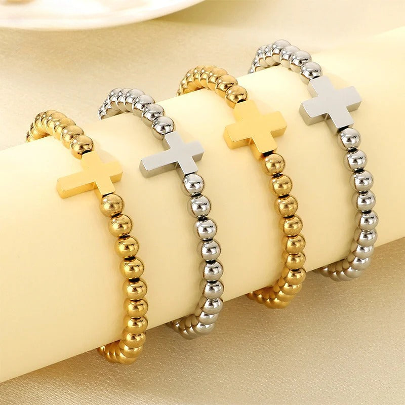 Gold & Silver Cross Beaded Bracelet