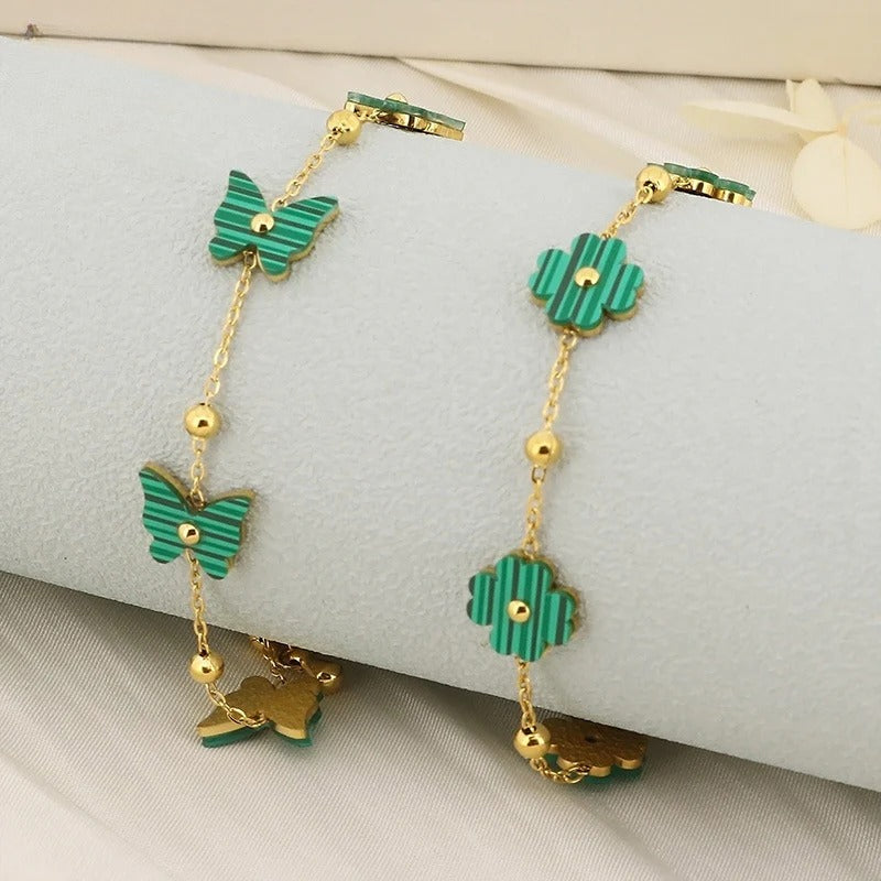 Green Butterfly & Clover Charm Bracelet