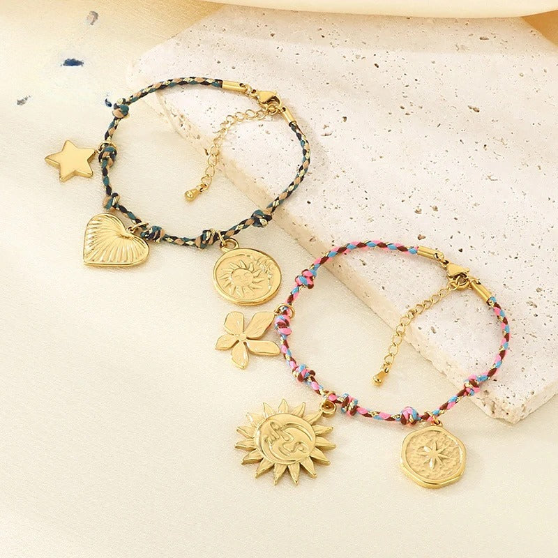 Gold Charm Braided Cord Bracelet