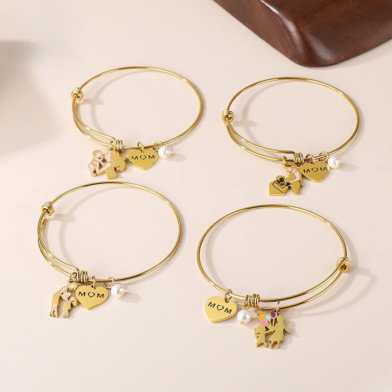 Gold MOM Charm Bangle Bracelet