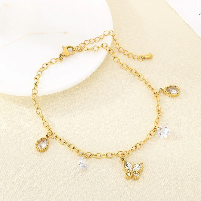 Gold Crystal Charm Chain Bracelet