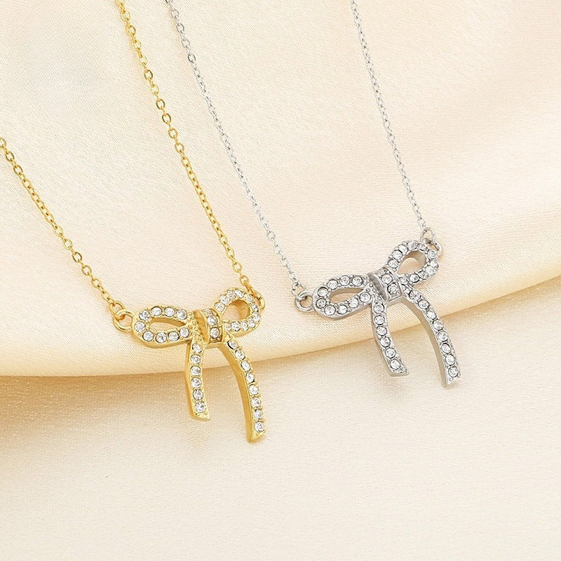 Crystal Bow Pendant Necklace