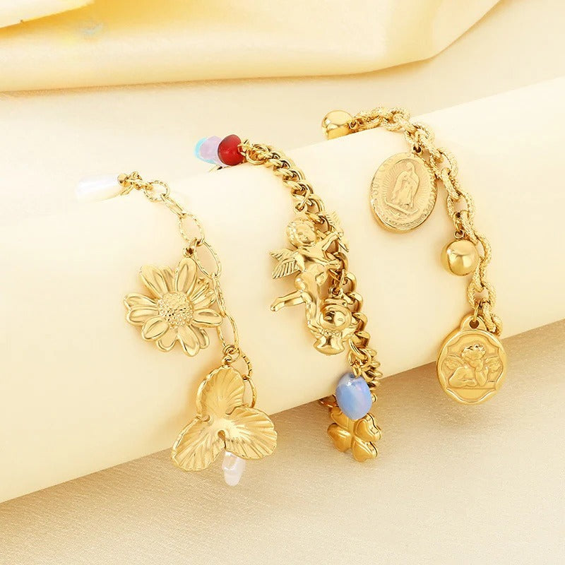 Gold Floral Charm Bracelet