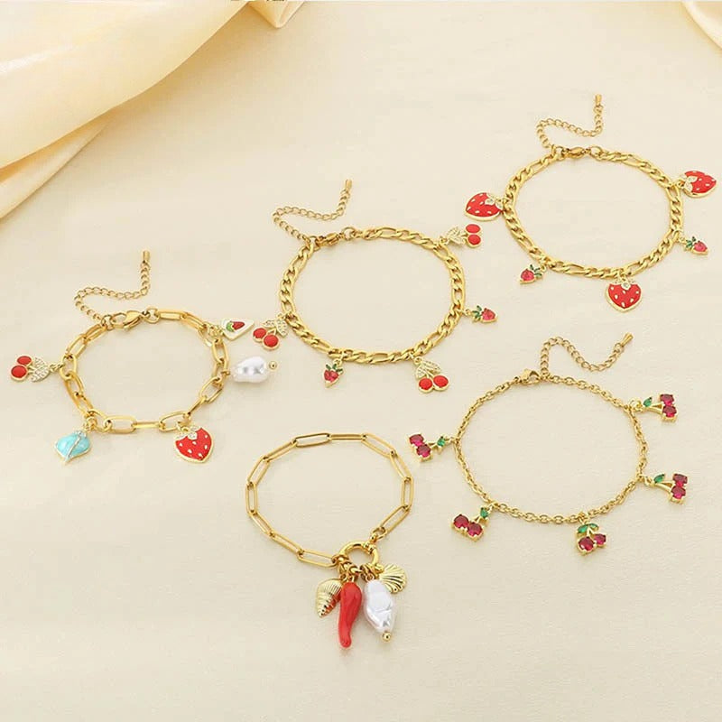 Strawberry Charm Chain Bracelet
