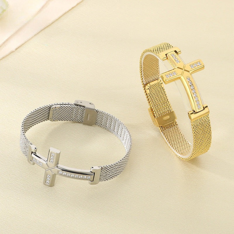 Stainless Steel Cross Cuff Bracelet