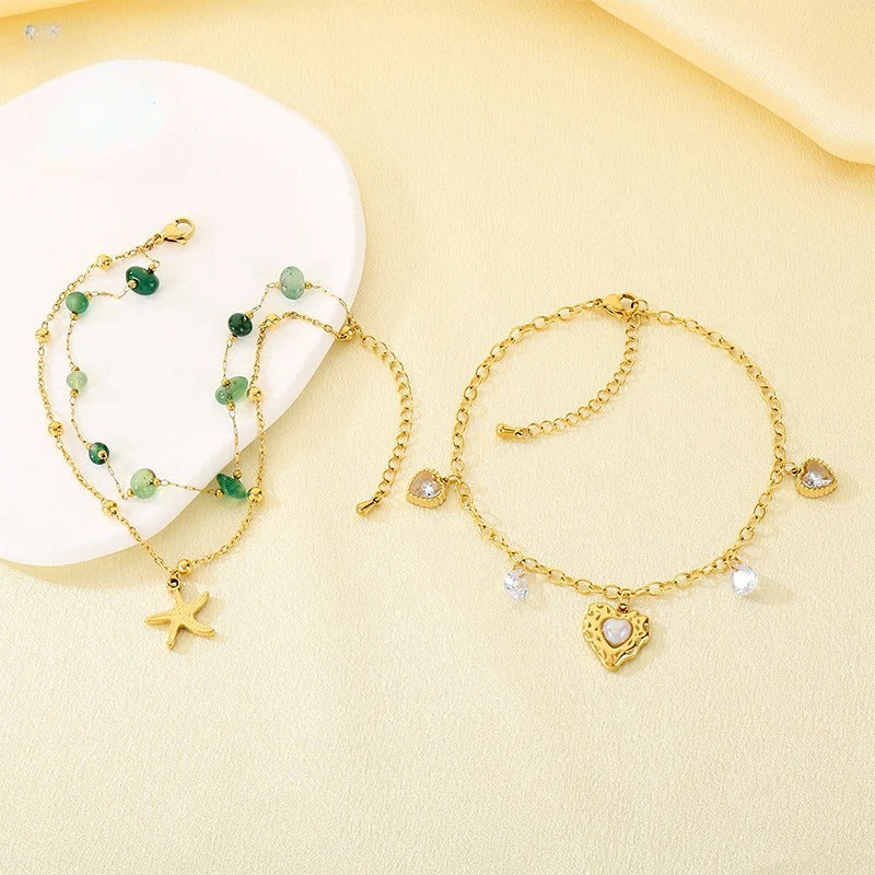 Gold Beaded Chain Charm Bracelet