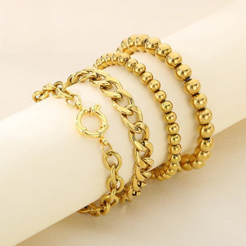 Gold Layered Chain & Bead Bracelet Set