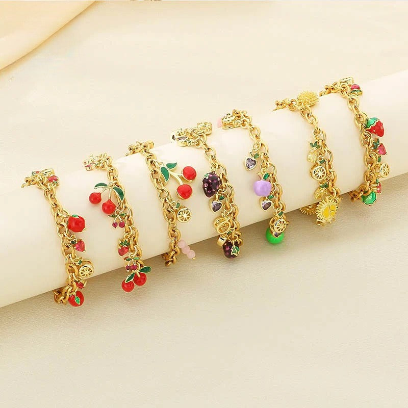 Gold Fruit Charm Bracelet