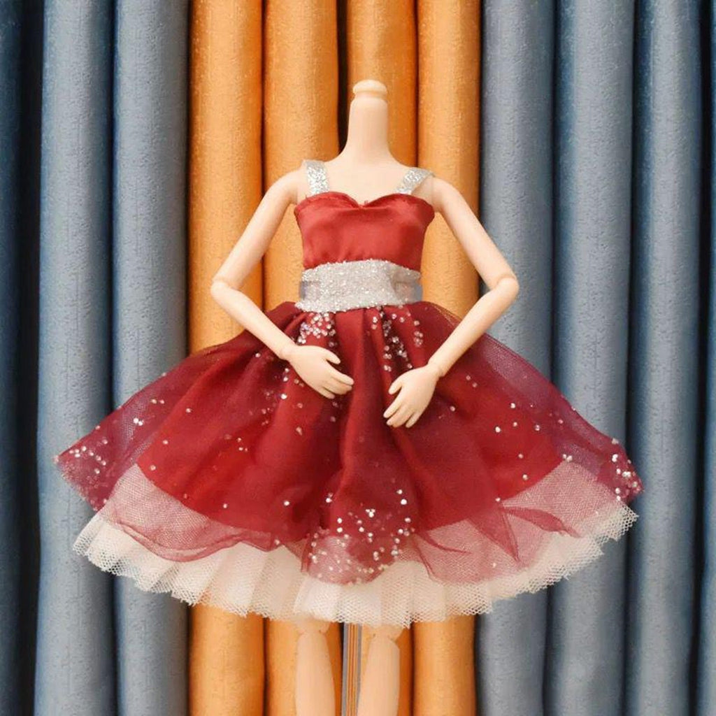 30cm Doll Ball Gown Dress with Strap – Princess Dress Outfit for 12 Inch Doll – Pink Purple Red Tulle Skirt, Handmade Doll Clothes Gift