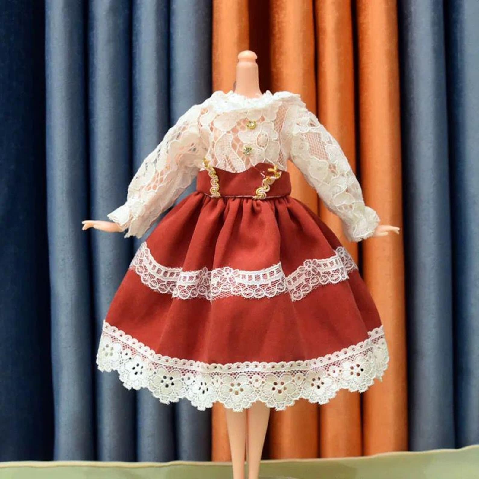 30cm Doll Ball Gown Dress with Strap – Princess Dress Outfit for 12 Inch Doll – Pink Purple Red Tulle Skirt, Handmade Doll Clothes Gift