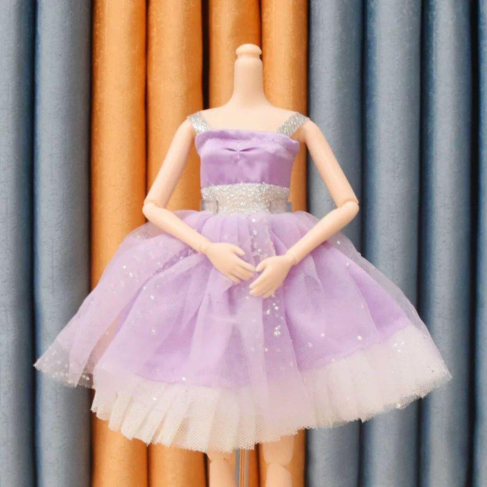 30cm Doll Ball Gown Dress with Strap – Princess Dress Outfit for 12 Inch Doll – Pink Purple Red Tulle Skirt, Handmade Doll Clothes Gift