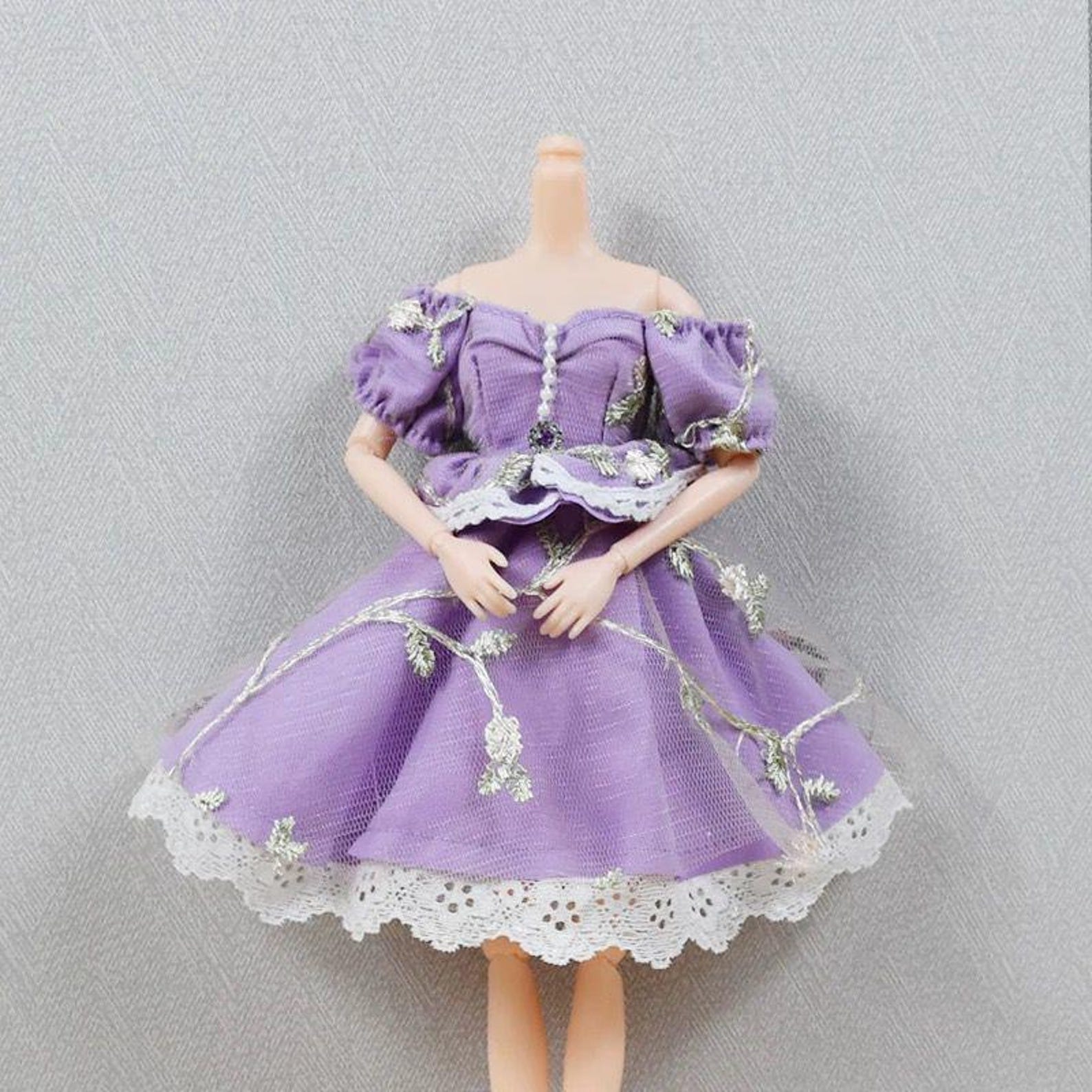 Princess Doll Dress for 12 Inch Dolls, Vintage Embroidered Doll Outfit, Cute Doll Clothes for 30cm Dolls, Doll Clothing