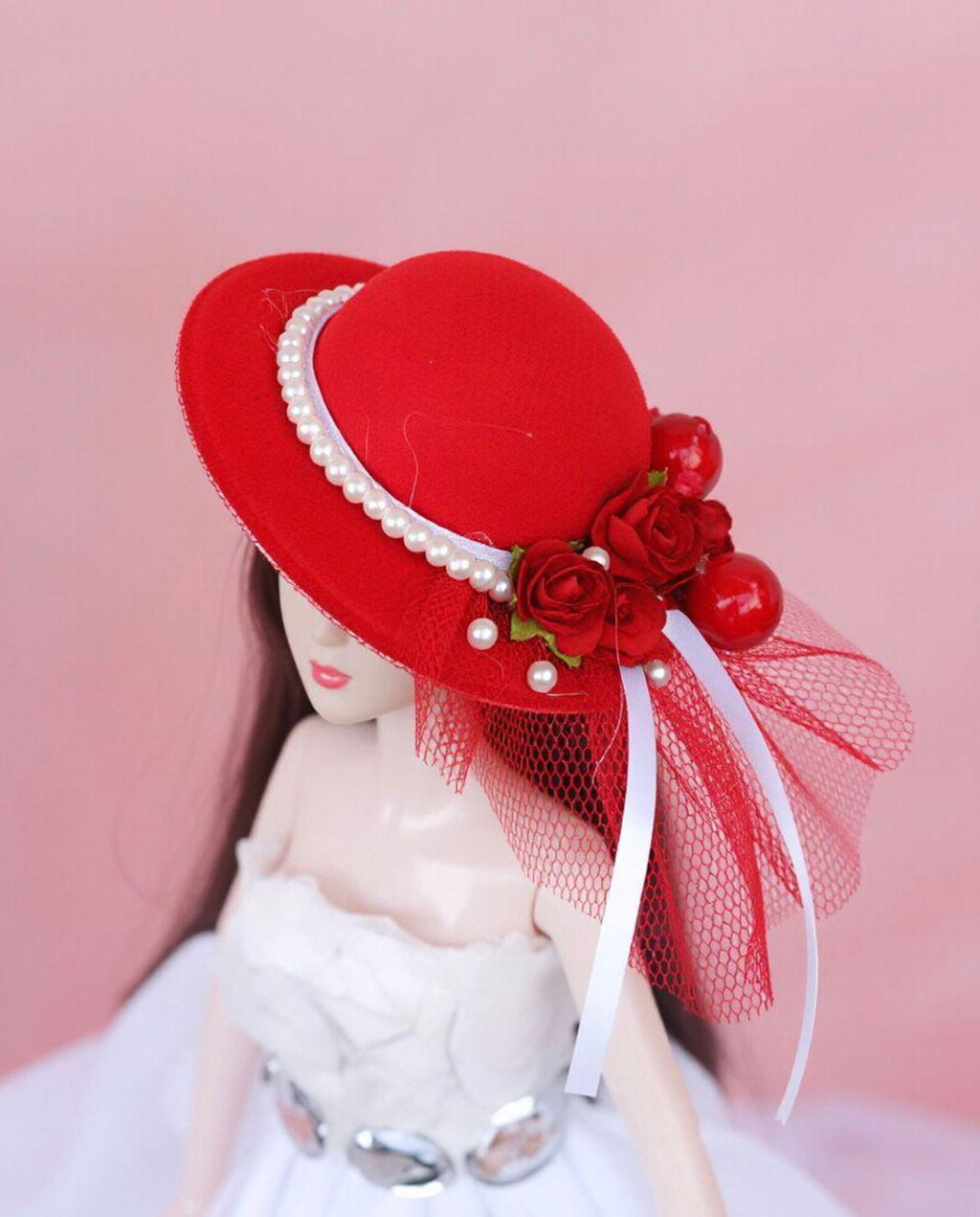 Princess Doll Hat for 12 Inch Dolls, Floral Pearl Doll Hat, Wedding Doll Accessories, Handmade Doll Hat for 30cm Dolls, Doll Dress Up Access