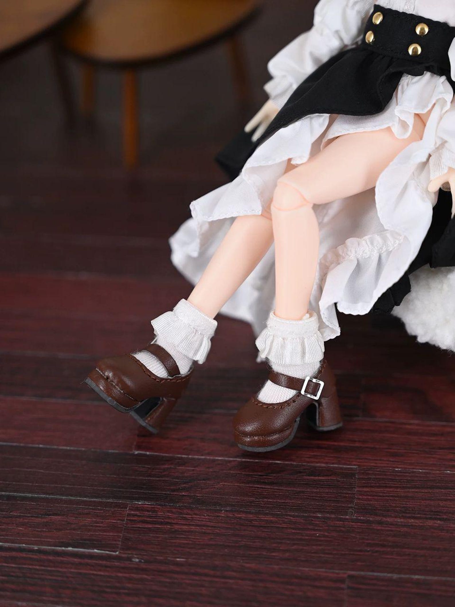 1/12 BJD Doll High Heel Shoes – OB11 Mary Jane Doll Shoes for 4.7 inch Dolls, Brown Red Doll Shoes, YMY Azone Doll Accessories