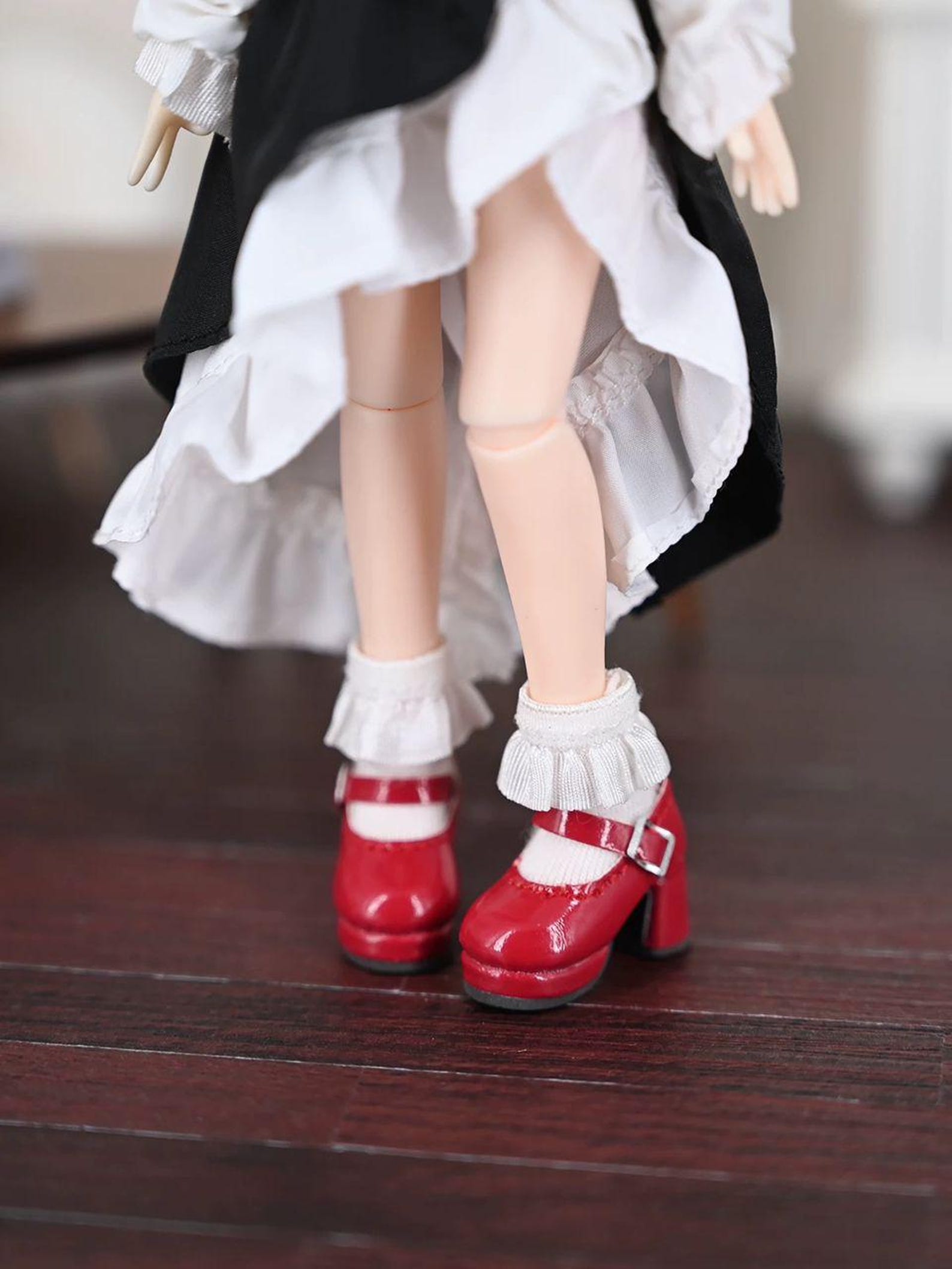 1/12 BJD Doll High Heel Shoes – OB11 Mary Jane Doll Shoes for 4.7 inch Dolls, Brown Red Doll Shoes, YMY Azone Doll Accessories