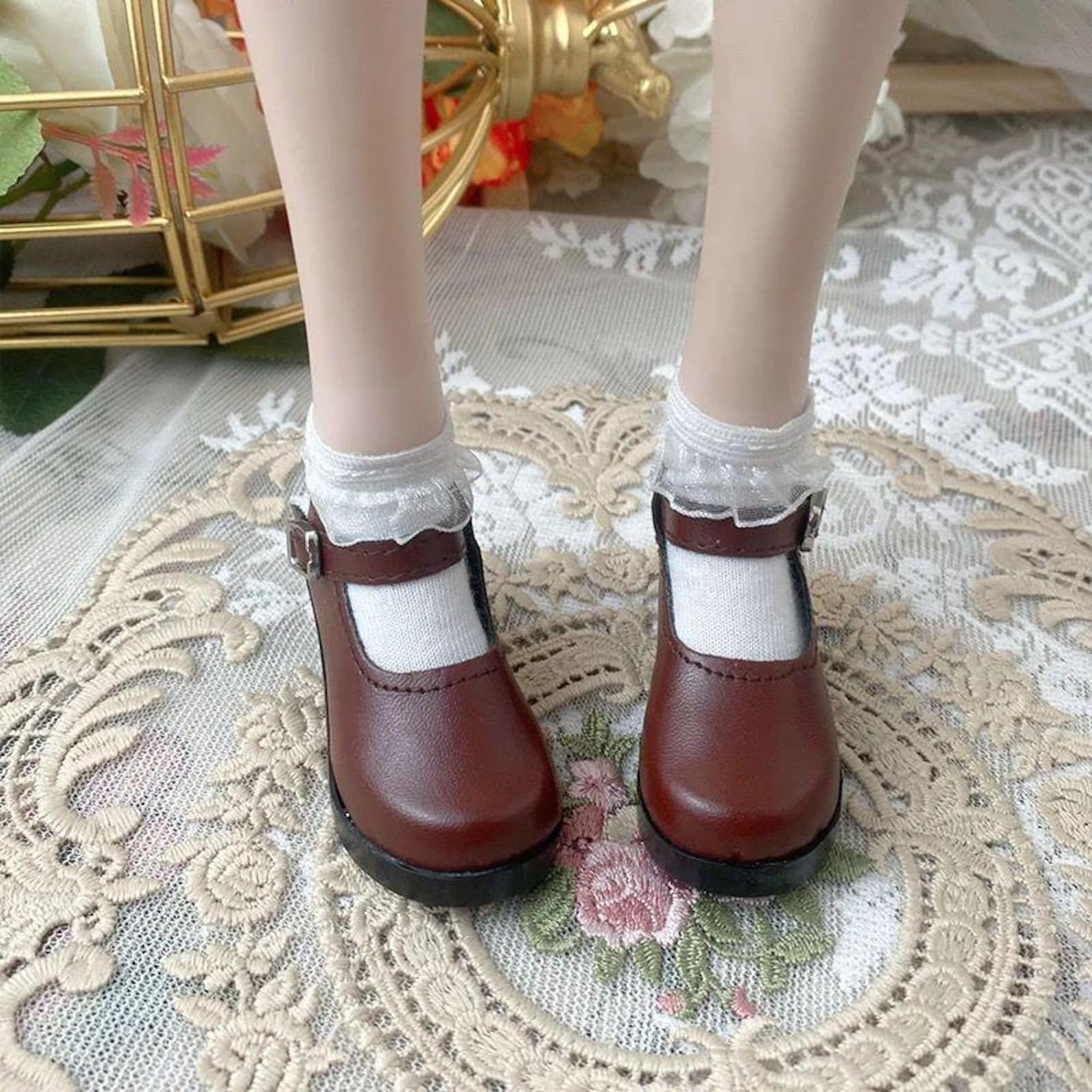 Matte BJD Doll Shoes Mary Jane Style Mini Leather Shoes for 1/6 1/4 1/3 BJD Dolls Classic School Uniform Doll Shoes