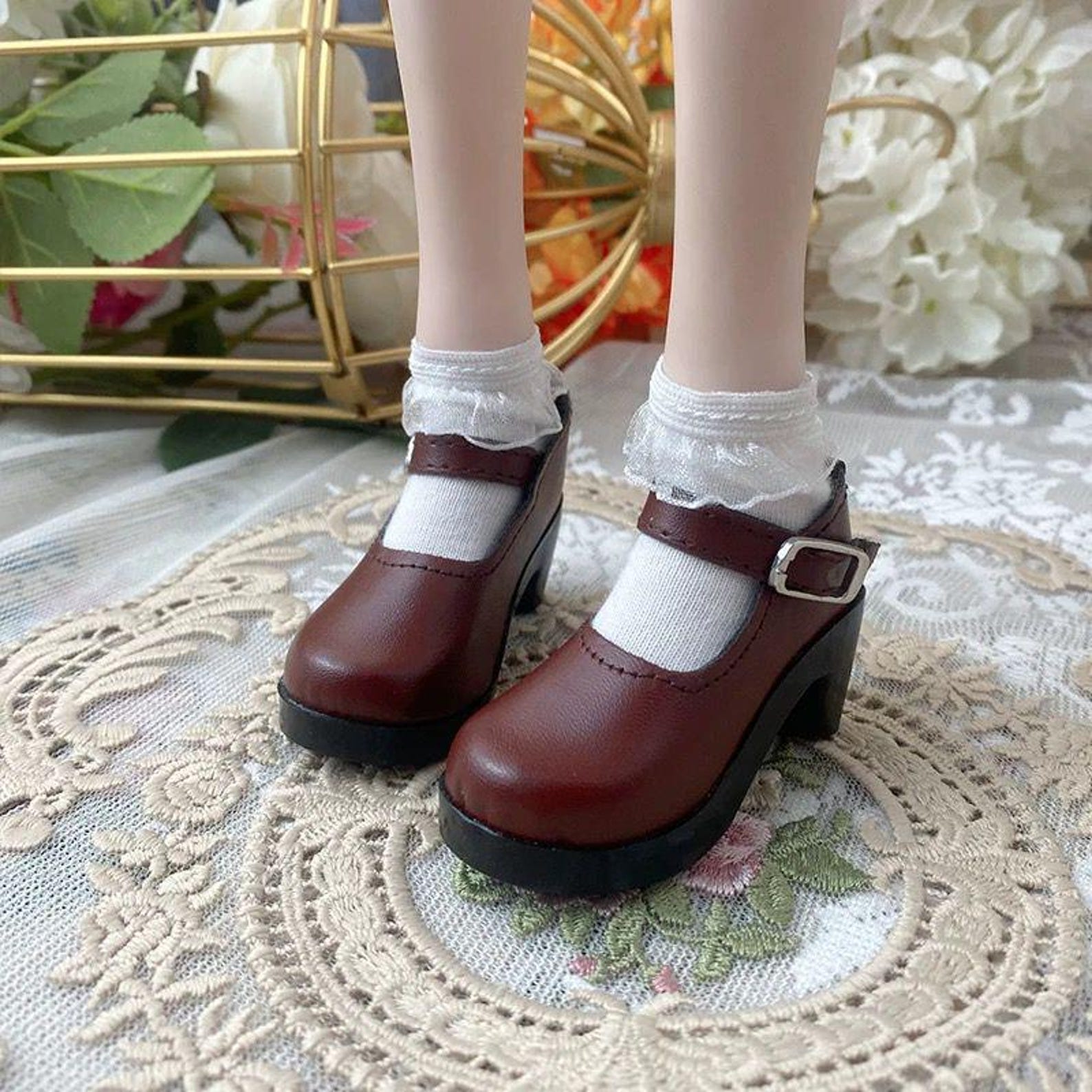 Matte BJD Doll Shoes Mary Jane Style Mini Leather Shoes for 1/6 1/4 1/3 BJD Dolls Classic School Uniform Doll Shoes