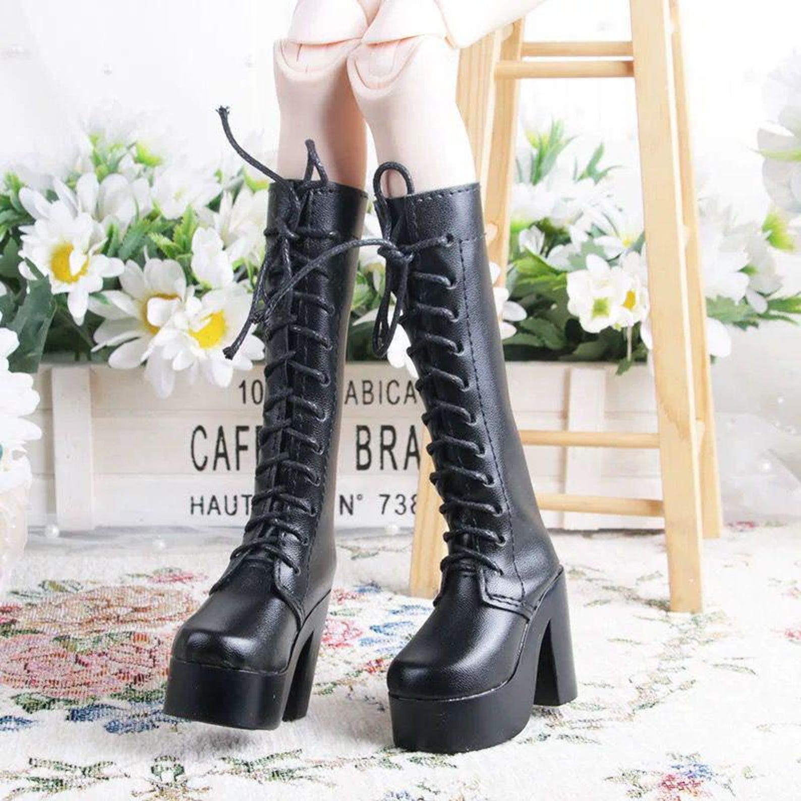 BJD Doll Boots, 1/3 & 1/4 SD Size, Black and White Long Casual Shoes, Handmade Doll Footwear, Outfit Accessory