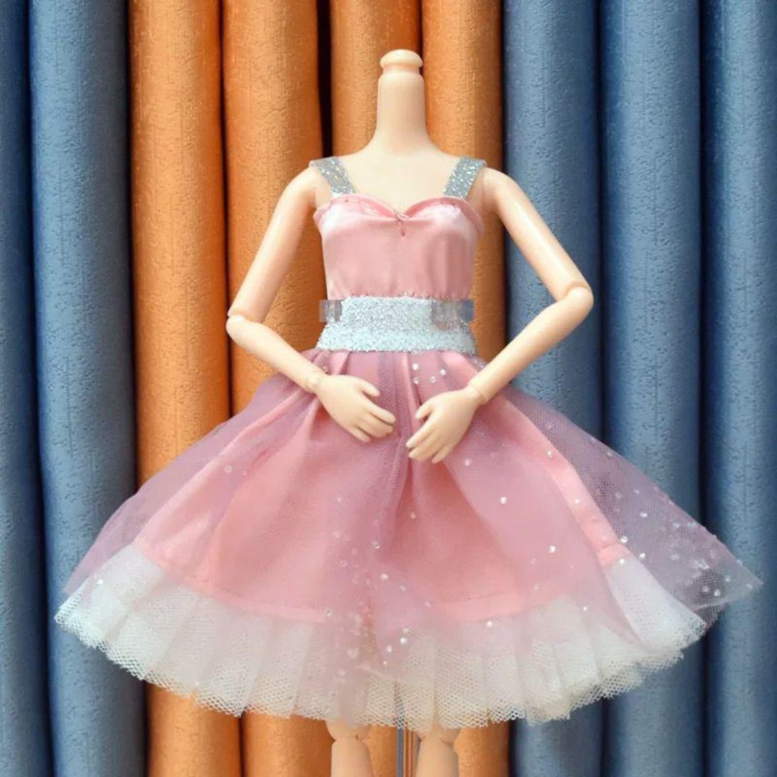 30cm Doll Ball Gown Dress with Strap – Princess Dress Outfit for 12 Inch Doll – Pink Purple Red Tulle Skirt, Handmade Doll Clothes Gift