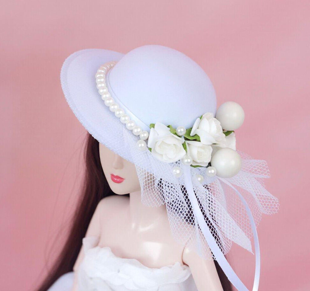 Princess Doll Hat for 12 Inch Dolls, Floral Pearl Doll Hat, Wedding Doll Accessories, Handmade Doll Hat for 30cm Dolls, Doll Dress Up Access