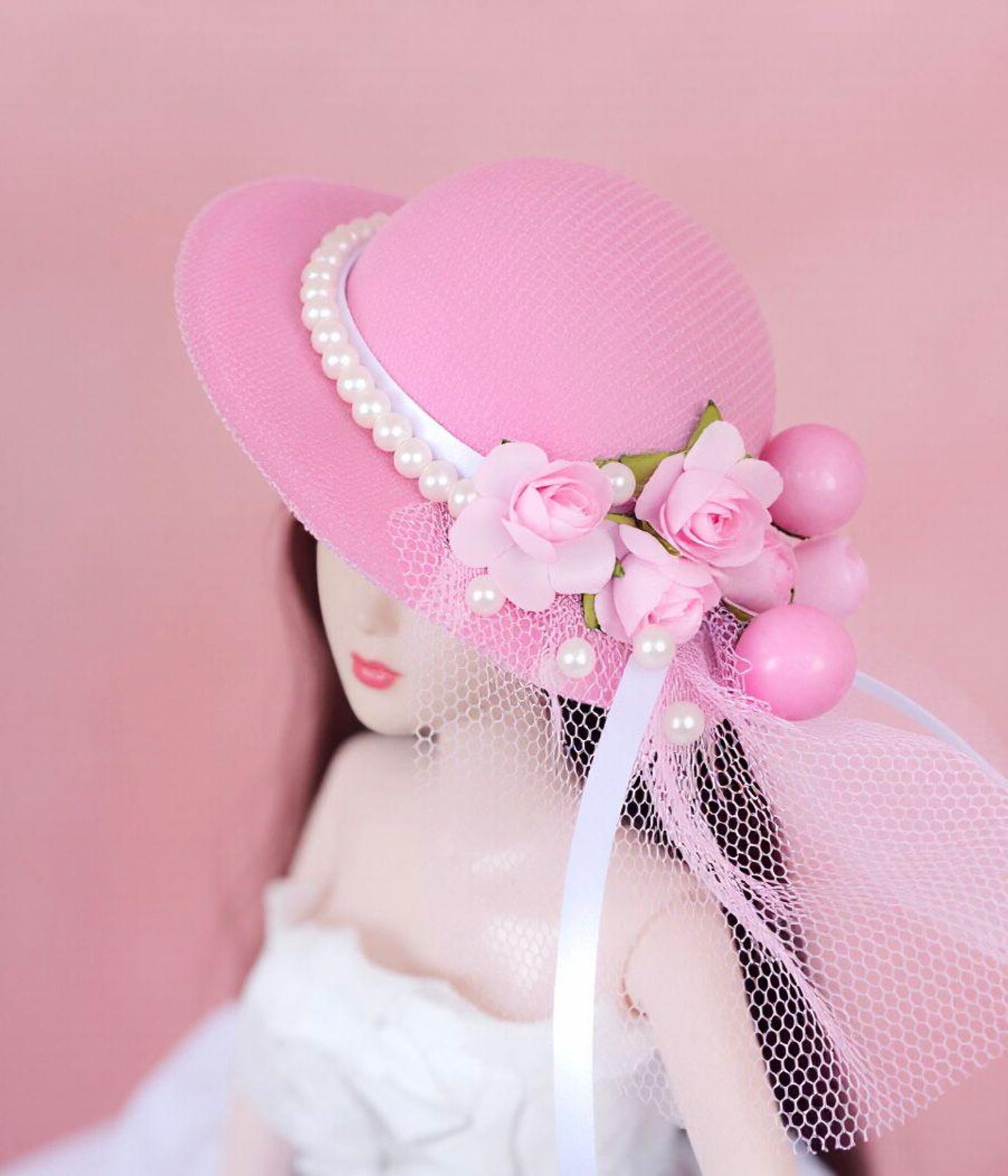 Princess Doll Hat for 12 Inch Dolls, Floral Pearl Doll Hat, Wedding Doll Accessories, Handmade Doll Hat for 30cm Dolls, Doll Dress Up Access