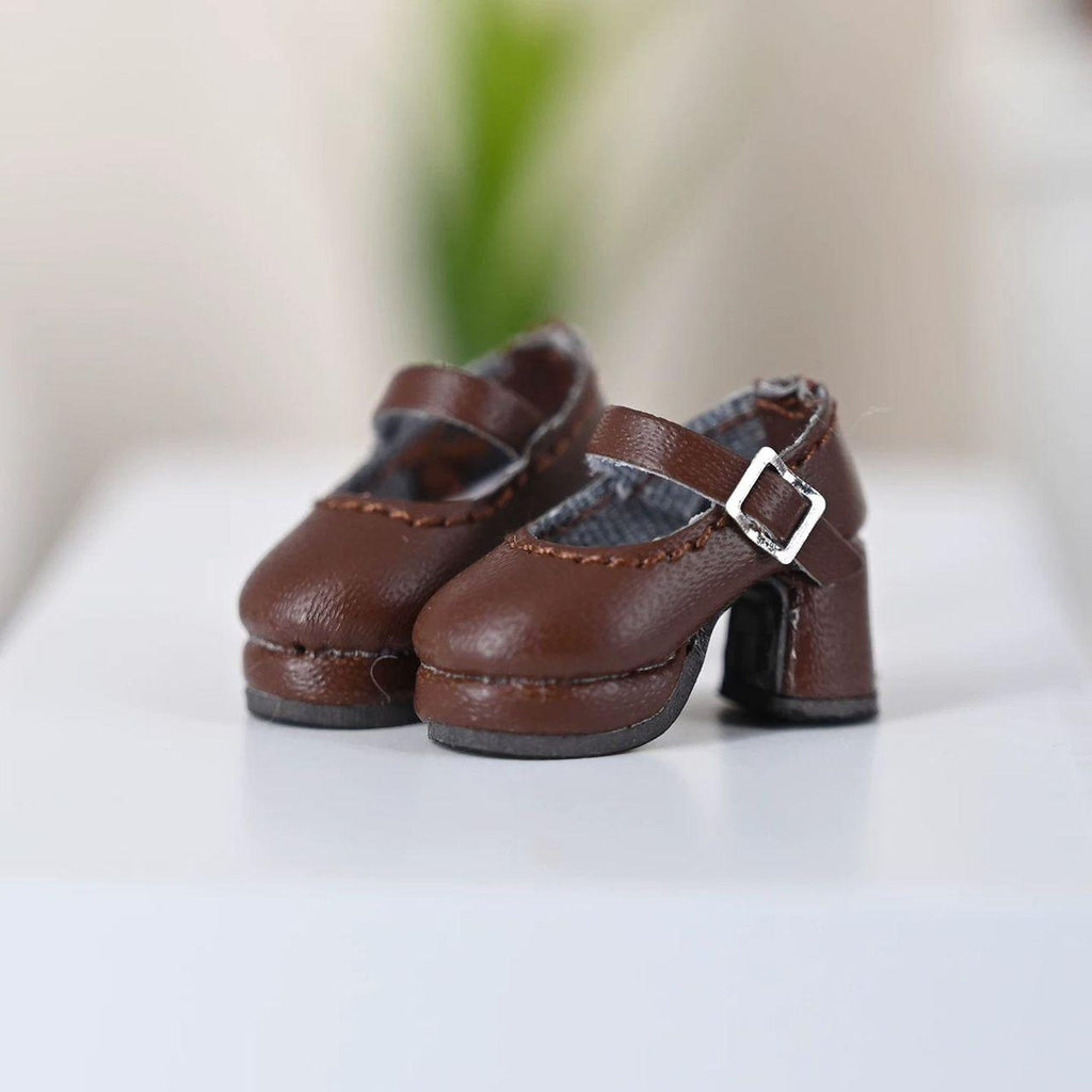 1/12 BJD Doll High Heel Shoes – OB11 Mary Jane Doll Shoes for 4.7 inch Dolls, Brown Red Doll Shoes, YMY Azone Doll Accessories