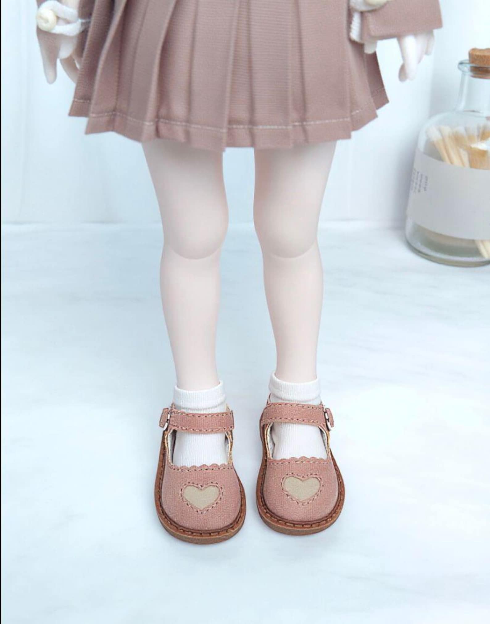 BJD Doll Mary Jane Shoes with Heart Detail – 1/4 & 1/6 Doll Shoes, Cute Handmade Style, Brown Pink Gray, MSD YOSD Doll Accessories