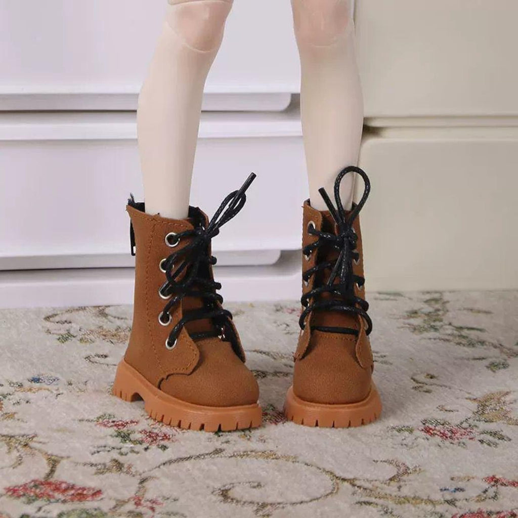 BJD Doll Combat Boots 1/4 MSD – Lace Up Doll Boots, Unisex Work Boots Style, Black White Khaki Gray Doll Shoes