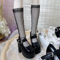 BJD Doll Platform Heels – 1/4 1/3 Doll Shoes, Chunky High Heel Mary Jane, Glossy Black White Doll Shoes, Gothic Lolita Style