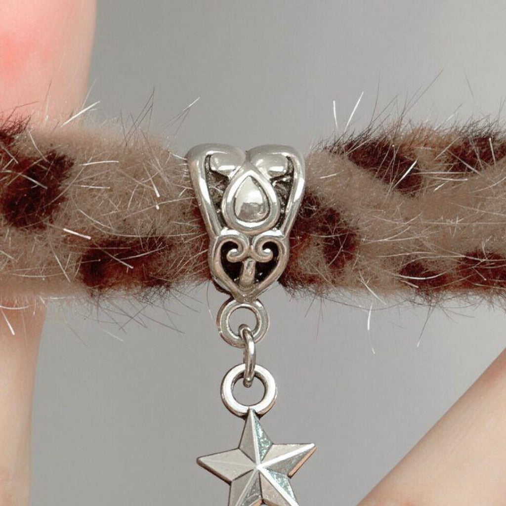 BJD Doll Choker Necklace – Leopard Print Fuzzy Collar, Kawaii Punk Doll Accessory, 1/6 1/4 1/3 Doll Jewelry, Pink Brown