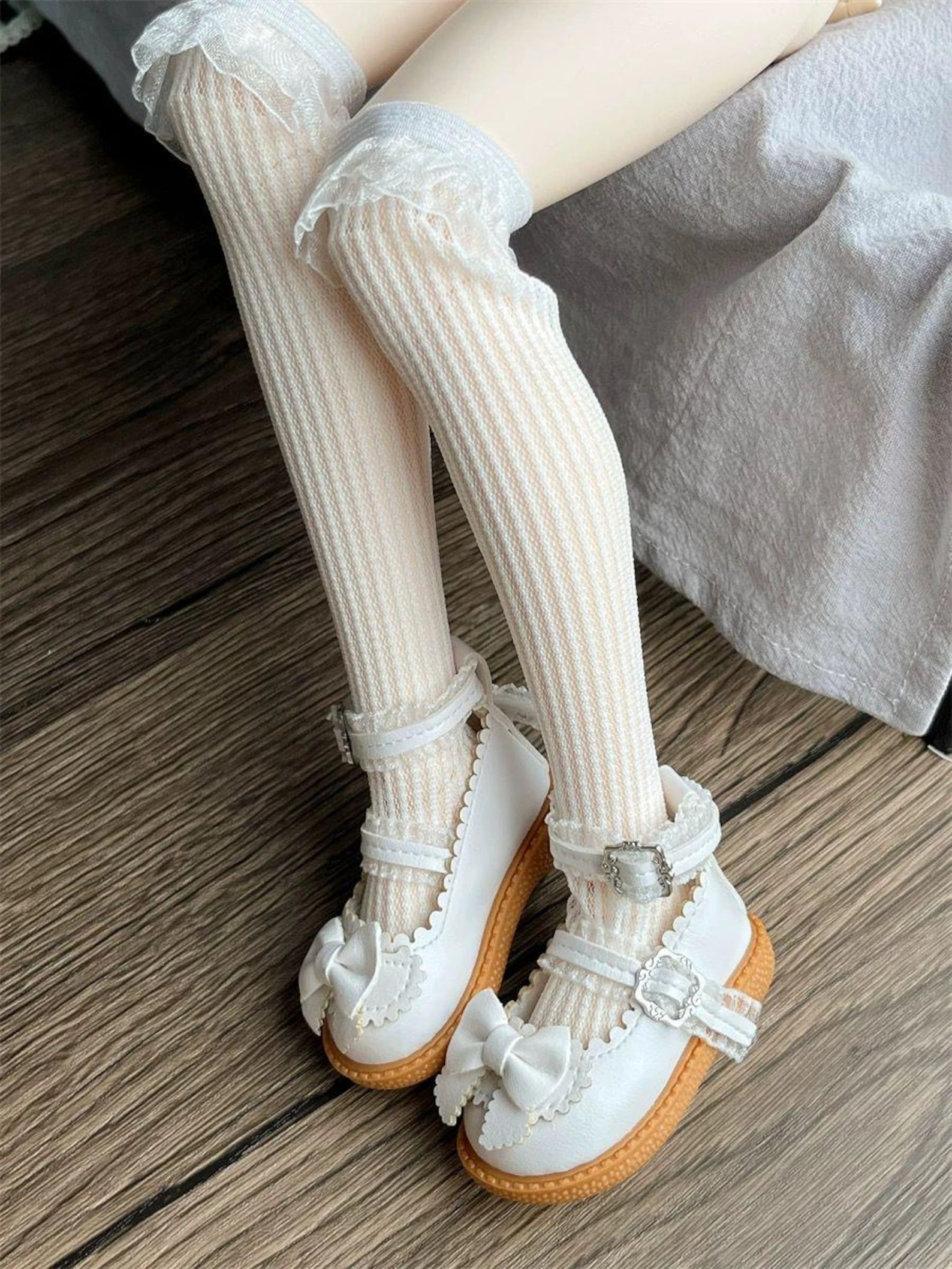 1/4 BJD Lace Mary Jane Shoes Doll | Lolita Bow Dress Shoes for MSD SD Dolls | 6cm Doll Shoes Black White Burgundy Beige