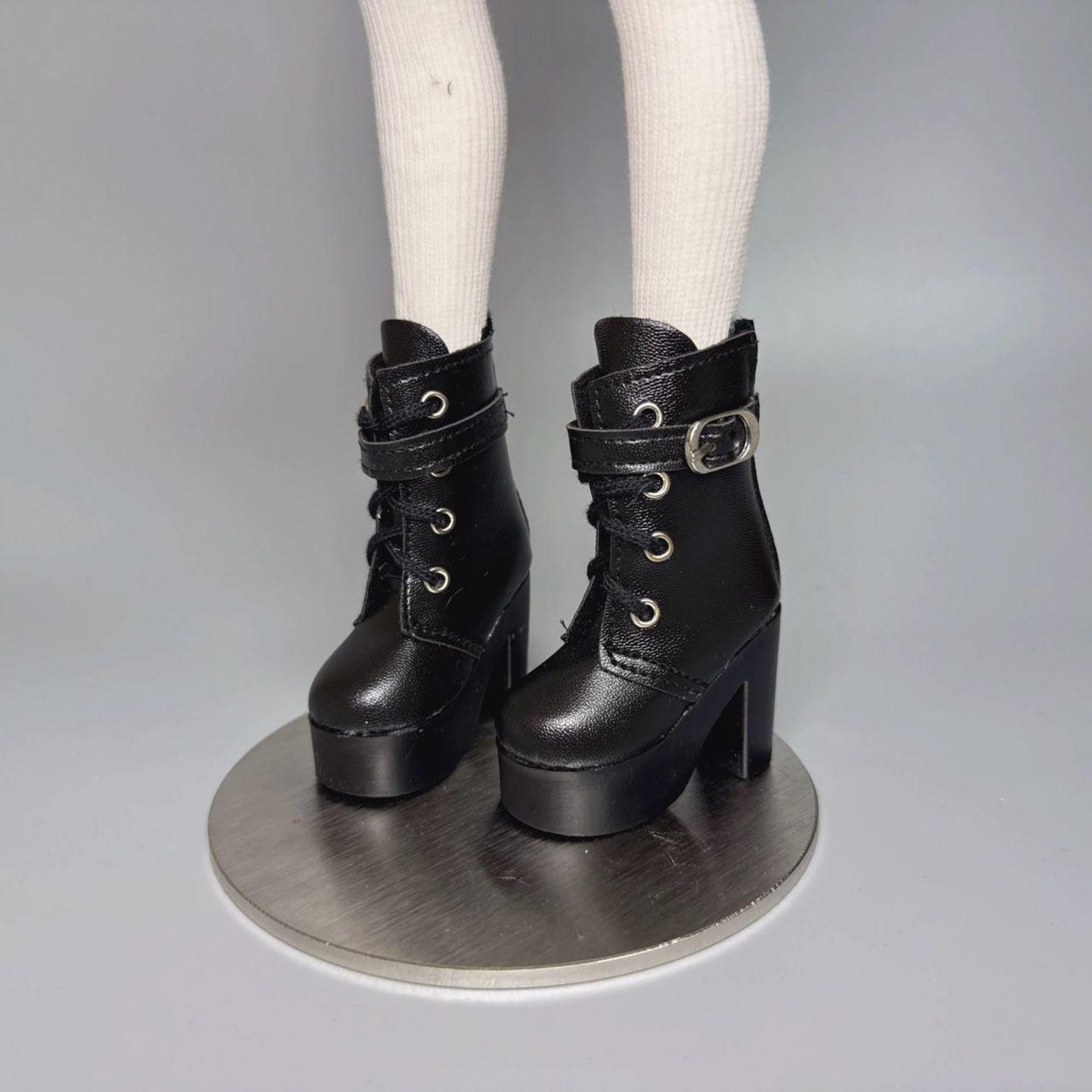 BJD Doll Platform Ankle Boots 1/3 & 1/4 – Chunky Heel Lace Up Boots, Punk Style Doll Shoes, SD MSD Doll Accessories