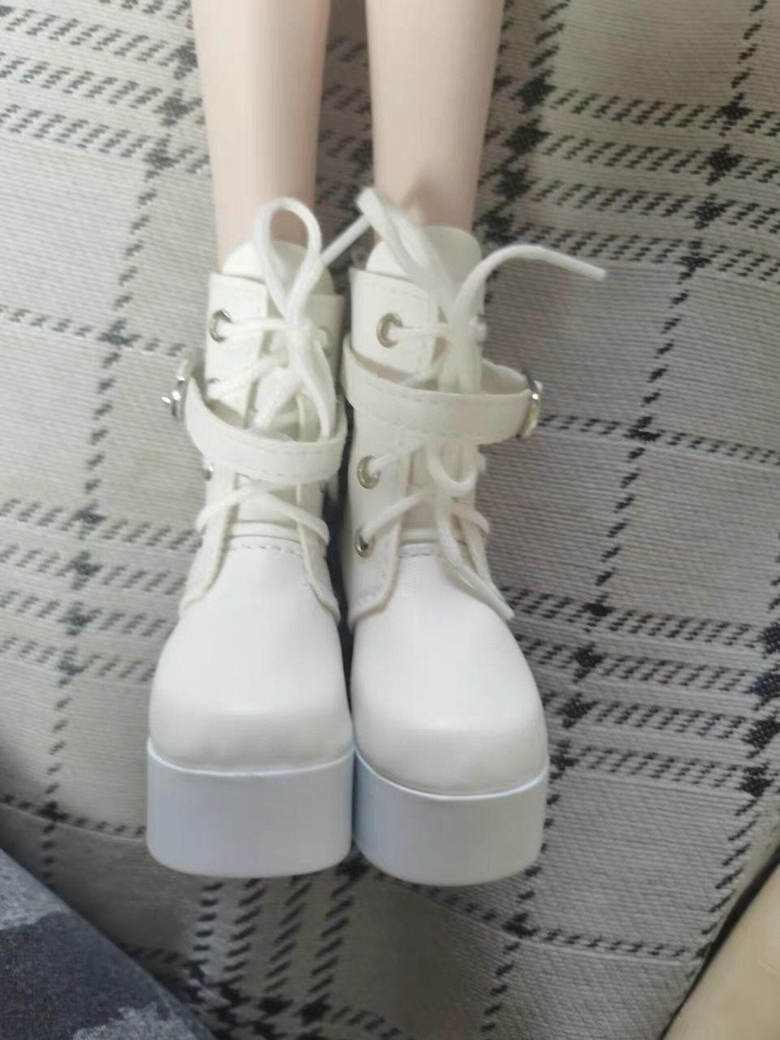 BJD Doll Platform Ankle Boots 1/3 & 1/4 – Chunky Heel Lace Up Boots, Punk Style Doll Shoes, SD MSD Doll Accessories