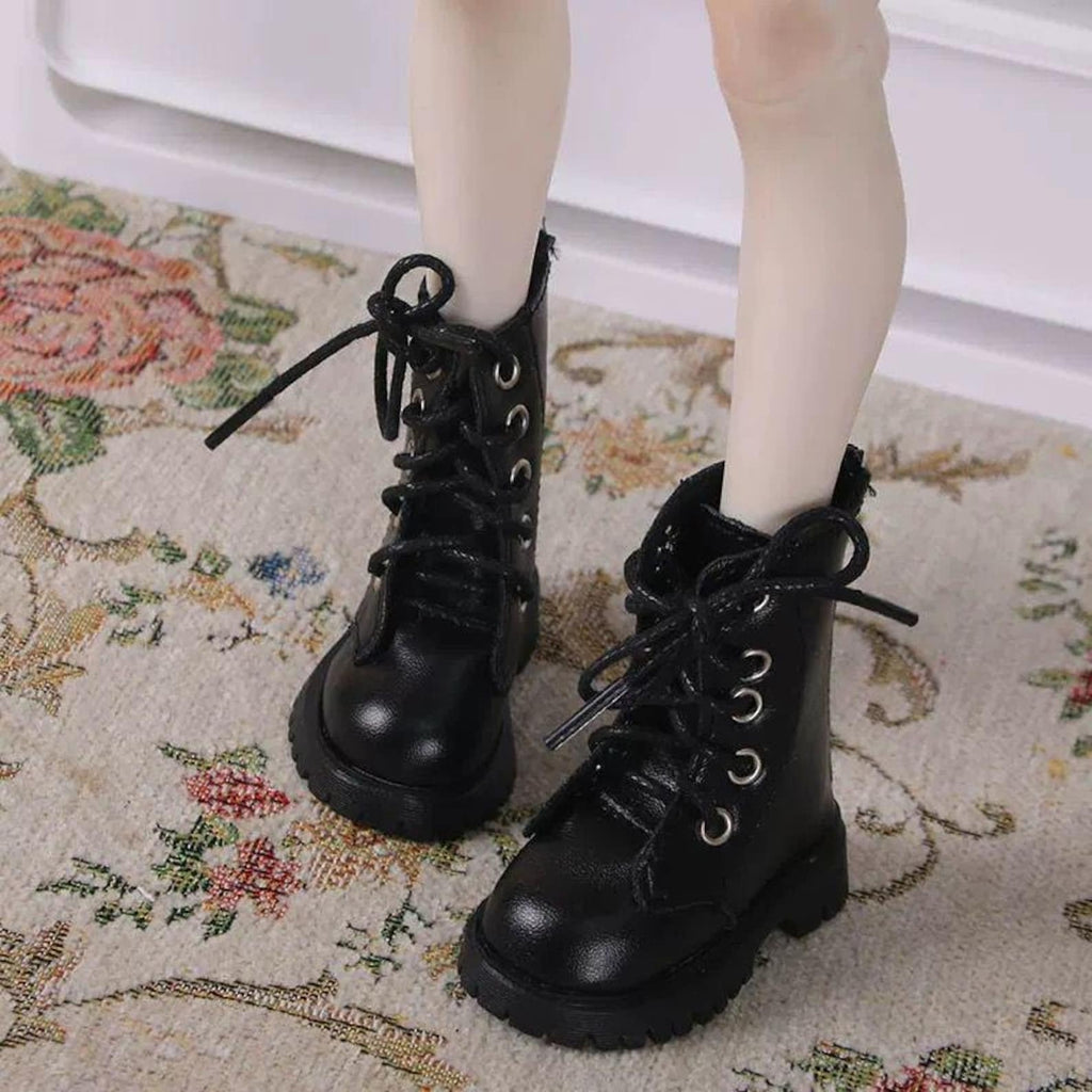 BJD Doll Combat Boots 1/4 MSD – Lace Up Doll Boots, Unisex Work Boots Style, Black White Khaki Gray Doll Shoes