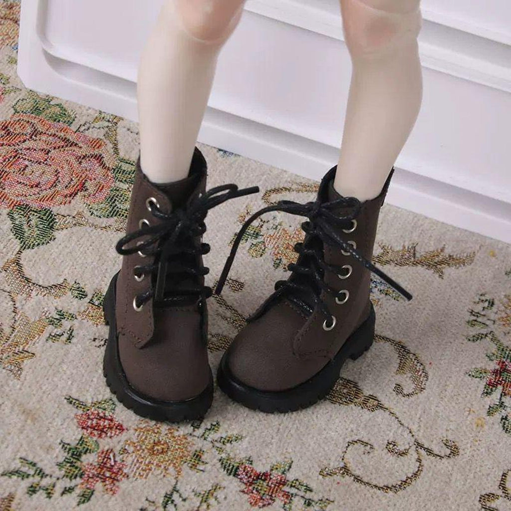 BJD Doll Combat Boots 1/4 MSD – Lace Up Doll Boots, Unisex Work Boots Style, Black White Khaki Gray Doll Shoes